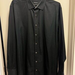 Bugatchi Black Textured Long-Sleeve Dress Shirt